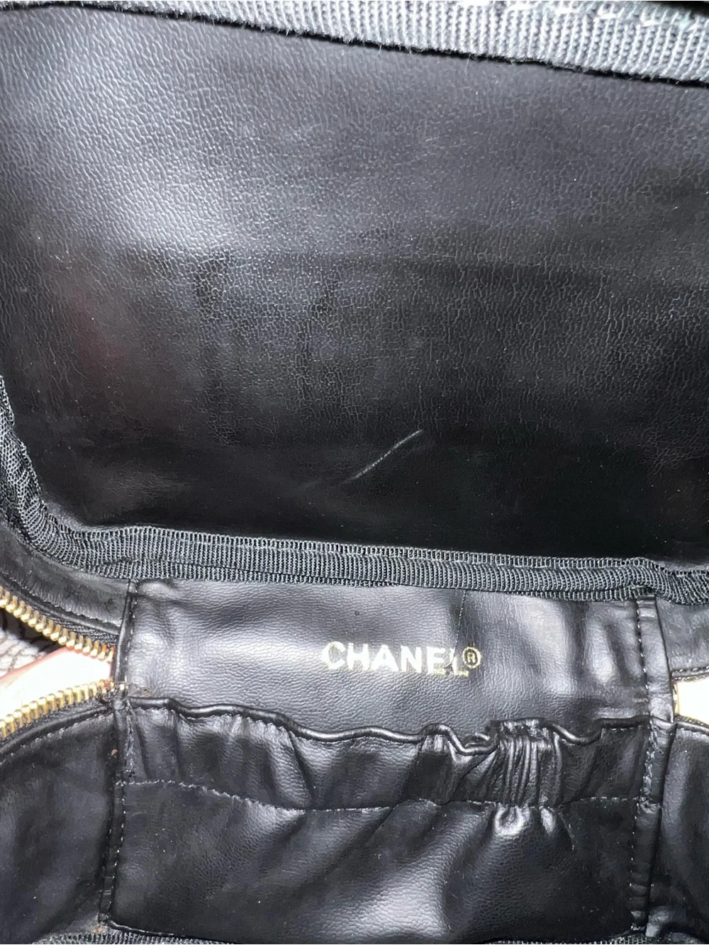 Chanel Black Quilted Leather Top-Handle Vanity with Gold Zipper